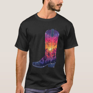 Womens Sky Cowgirl Boot Desert Sunset Dreamers Boh T-Shirt
