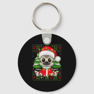 Womens Sloth Christmas Lights Santa Costume Ugly X Keychain