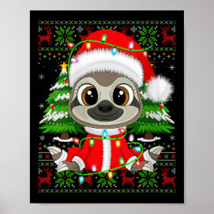 Womens Sloth Christmas Lights Santa Costume Ugly X Poster
