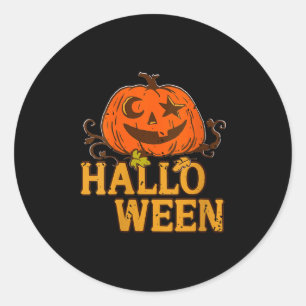 Womens Smiling Pumpkin Moon Star Eyes Halloween Hu Classic Round Sticker