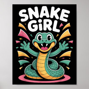 Womens Snake Girl Cute Happy Serpent Cartoon Desig Poster