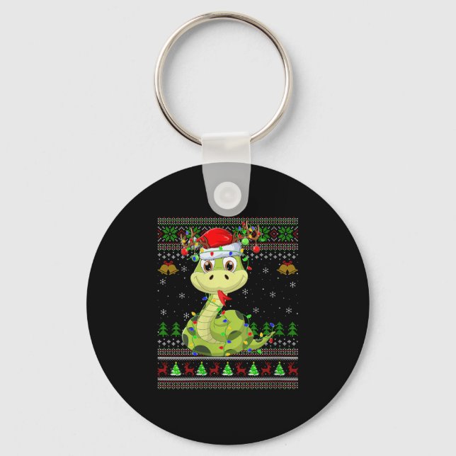 Womens Snake Ugly Christmas Sweaters Reindeer Sant Keychain (Front)