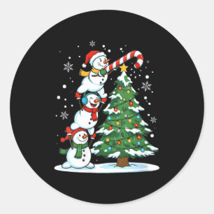 Womens Snowman Candy Cane Christmas Tree Winter Fu Classic Round Sticker
