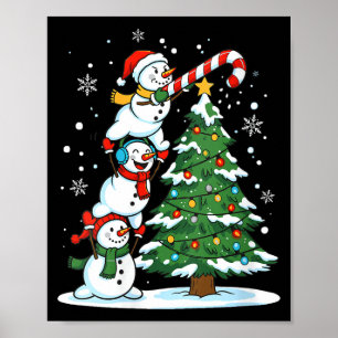 Womens Snowman Candy Cane Christmas Tree Winter Fu Poster