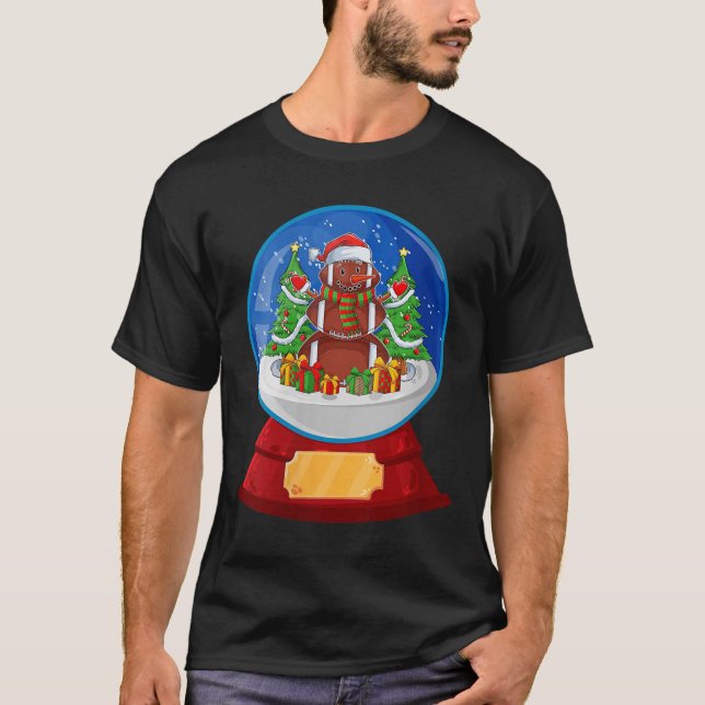 Womens Snowman Football Santa Hat Merry Christmas  T-Shirt (Front)