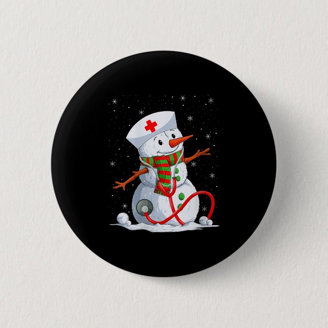 Womens Snowman Nurse Christmas Stethoscope Nursing 2 Inch Round Button (Front)