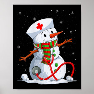 Womens Snowman Nurse Christmas Stethoscope Nursing Poster