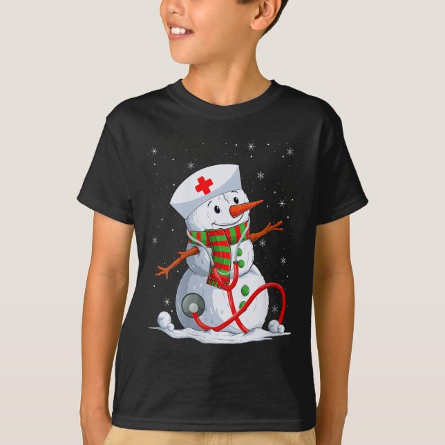 Womens Snowman Nurse Christmas Stethoscope Nursing T-Shirt (Front)