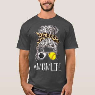 Womens Soccer and Softball Mom Life Momlife Leopar T-Shirt