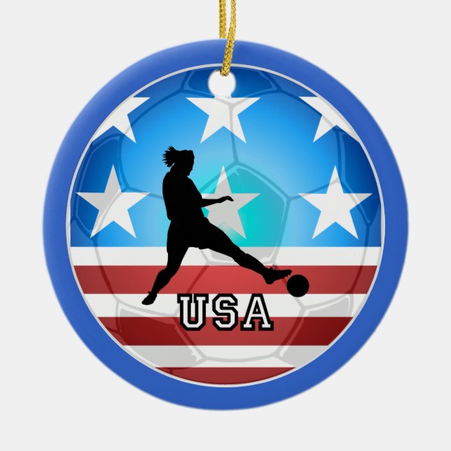 womens soccer ceramic ornament (Front)