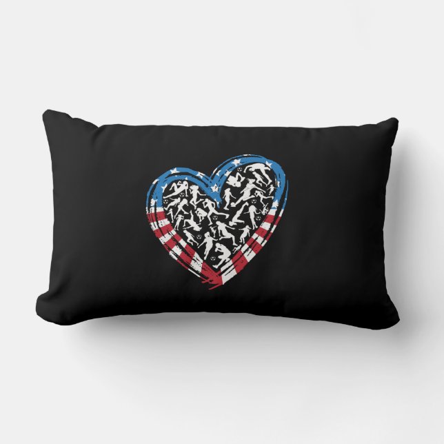 Women's Soccer Heart - USA American Flag Lumbar Pillow (Front)