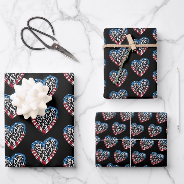Women's Soccer Heart - USA American Flag Wrapping Paper Sheet (Front)