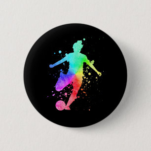 Womens Soccer Player Female Athlete Rainbow Color 2 Inch Round Button