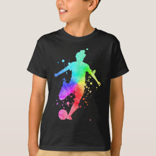 Womens Soccer Player Female Athlete Rainbow Color T-Shirt