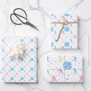 Womens Softball - Girly Baseball Silhouette Stars Wrapping Paper Sheet