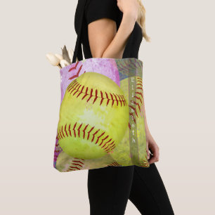 women's softball tote bag with custom name
