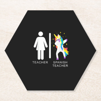 Womens Spanish Teacher Unicorn Dabbing funny spani Paper Coaster