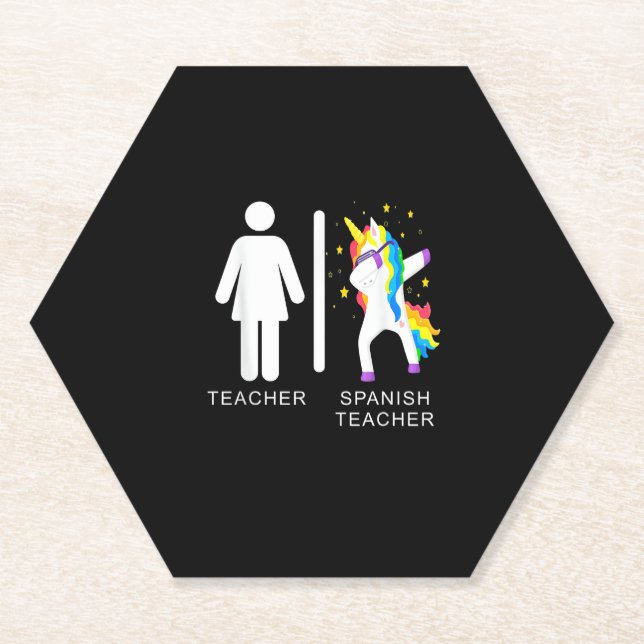 Womens Spanish Teacher Unicorn Dabbing funny spani Paper Coaster (Front)