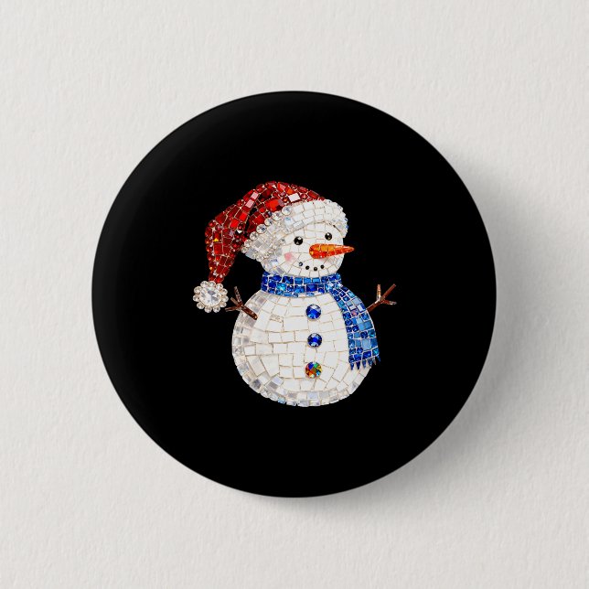 Womens Sparkly Rhinestone Snowman Pajamas Holiday  2 Inch Round Button (Front)