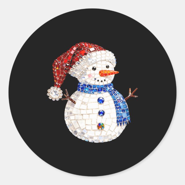 Womens Sparkly Rhinestone Snowman Pajamas Holiday  Classic Round Sticker (Front)