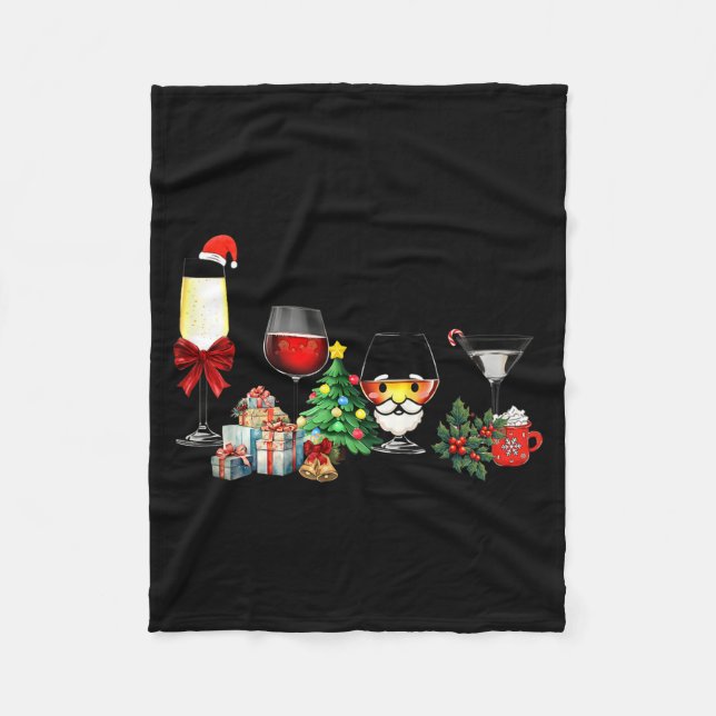 Womens Spellbind Wine Gl Of Santa Claus Gift Chris Fleece Blanket (Front)
