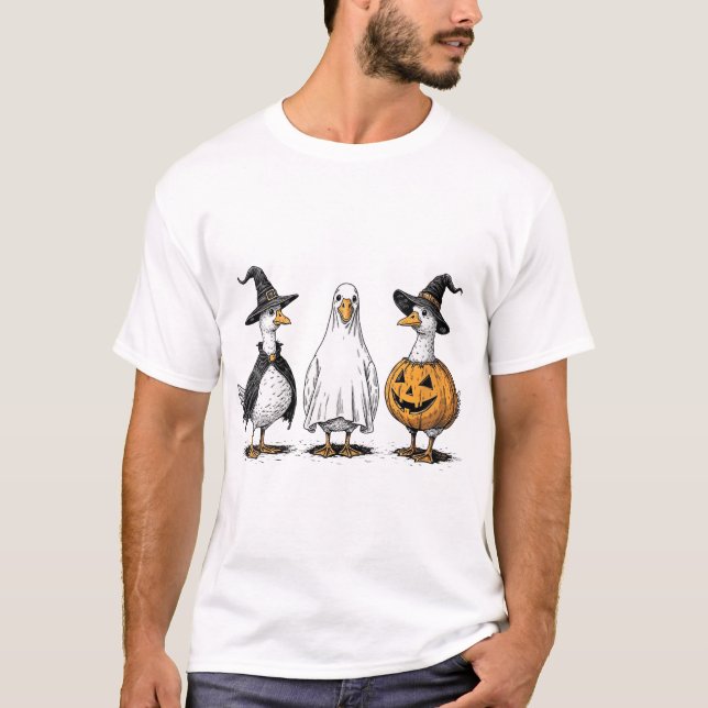 Womens Spooky Geese Halloween Pumpkin Fall Boo  T-Shirt (Front)