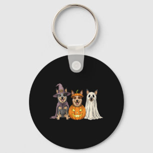 Womens Spooky Ghost Blue Heeler Pumpkin Halloween Keychain