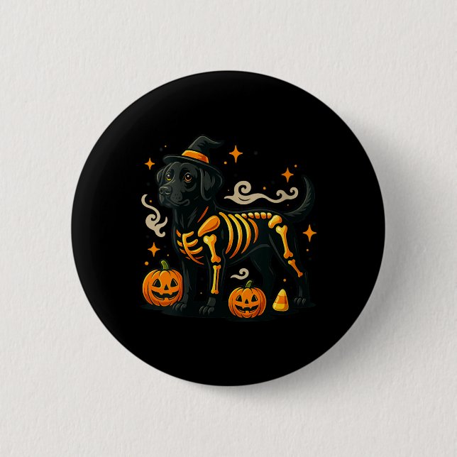 Womens Spooky Labrador Retriever Dog Witch Hat 2 Inch Round Button (Front)