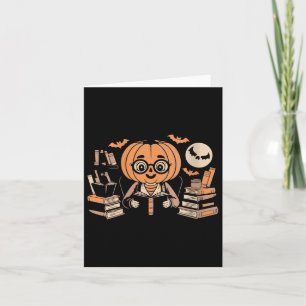 Womens Spooky Moon Pumpkin Librarian Reading Magic Card