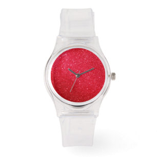 Women's Sporty Hot Pink, Custom Pink Glitter Dial Watch