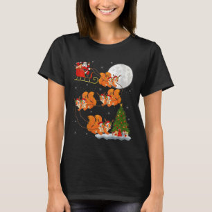 Womens Squirrel Santa Sleigh Flying Funny Magical  T-Shirt