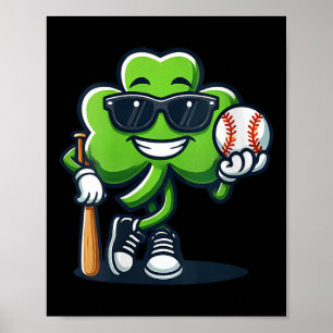 Womens St. Patricks Day Shamrock Playing Baseball  Poster