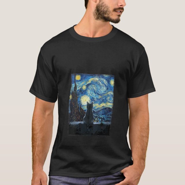 Womens Starry Night Cat Van Gogh Cat Lovers Gifts  T-Shirt (Front)