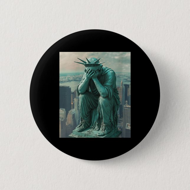 Womens Statue Of Liberty Facepalm V-neck  2 Inch Round Button (Front)