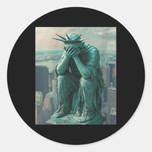 Womens Statue Of Liberty Facepalm V-neck  Classic Round Sticker