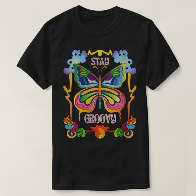 Womens Stay Groovy Girl Retro Rainbow Butterfly Hi T-Shirt (Design Front)