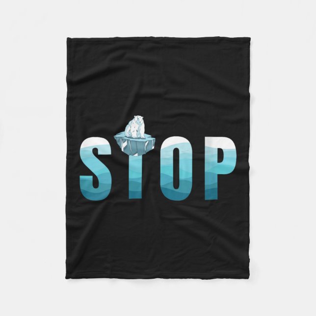Womens Stop Ocean Pollution Polar Bear Fleece Blanket (Front)