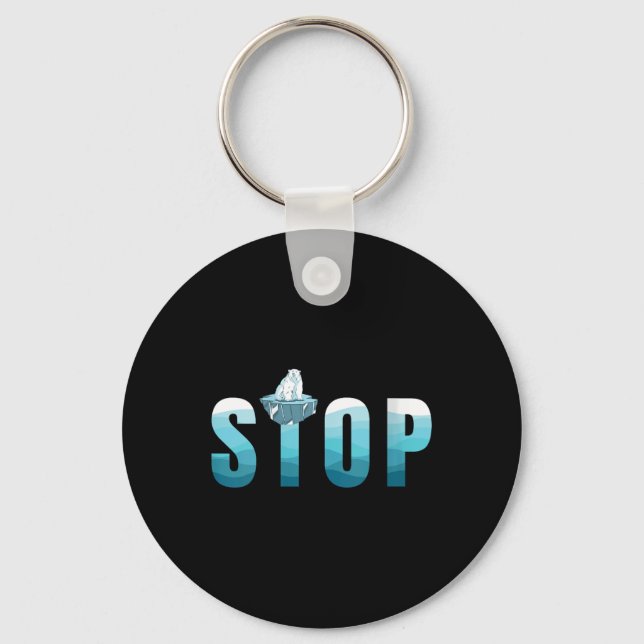 Womens Stop Ocean Pollution Polar Bear Keychain (Front)