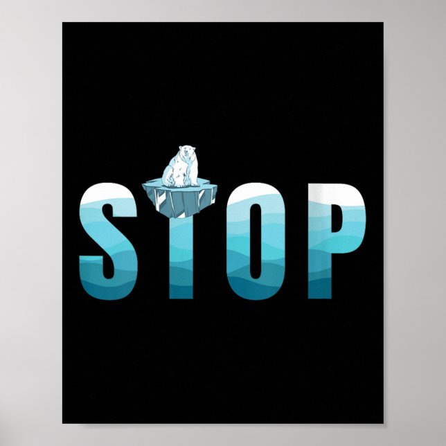 Womens Stop Ocean Pollution Polar Bear Poster (Front)