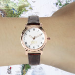 Womens Stylish Vintage Elegant Rose Gold Monogram<br><div class="desc">Create your own custom, personalized, elegant stylish unique classy faux gold black and white hours, monogrammed, womens ladies rose gold retro vintage look style brown leather strap watch. Simply type in your name / monogram / initials, to customize. Makes a great gift, for birthday, graduation, mothers day, christmas, holidays, wedding,...</div>