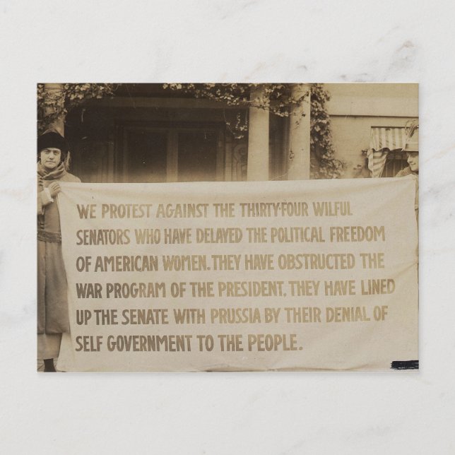 Women's Suffrage Banner in Washington D.C. 1918 Postcard (Front)