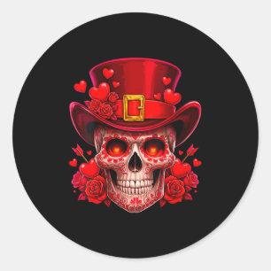 Women's Sugar Skull Valentine Cud Red Roses Couple Classic Round Sticker