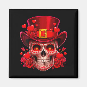 Women's Sugar Skull Valentine Cud Red Roses Couple Magnet