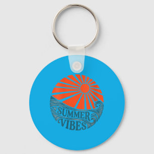 Womens Summer Vibes Shirt Retro Sun Wave Design Keychain