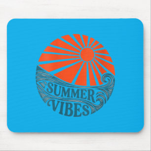 Womens Summer Vibes Shirt Retro Sun Wave Design Mouse Pad