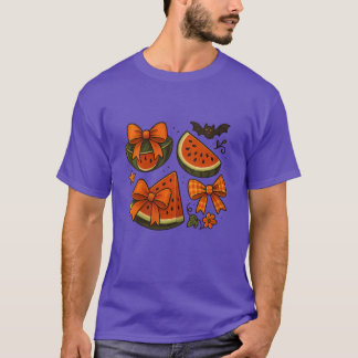 Womens Summerween Coquette Bow Watermelon Retro Su T-Shirt