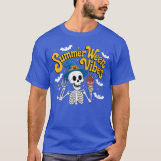 Womens Summerween Vibes Funny Skeleton Ice Cream S T-Shirt