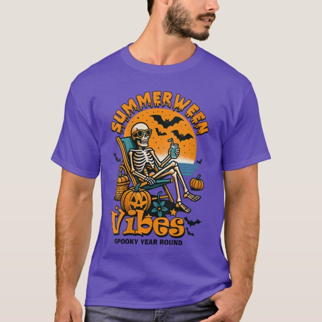 Womens Summerween Vibes Funny Skeleton Spooky Year T-Shirt (Front)