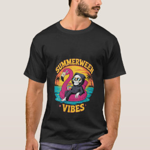 Womens Summerween Vibes Skeleton Flamingo Float Su T-Shirt