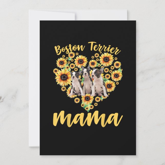 Womens Sunflower Boston Terrier Mama Dog Lover Announcement (Front)